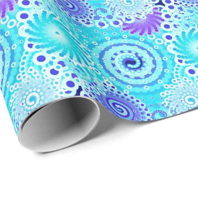 Papel De Presente Teste padrão do redemoinho do Fractal, turquesa, (Ponta do rolo)