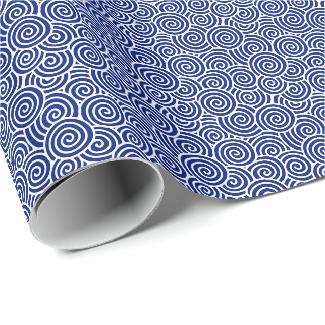 Papel De Presente Teste padrão do redemoinho do japonês - azuis (Ponta do rolo)