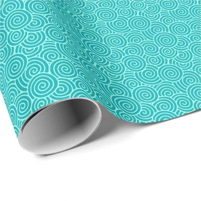 Papel De Presente Teste padrão do redemoinho do japonês - turquesa e (Ponta do rolo)