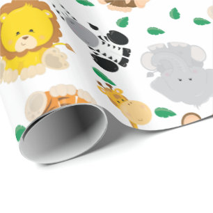 Papel De Presente Teste padrão dos animais do safari do bebê