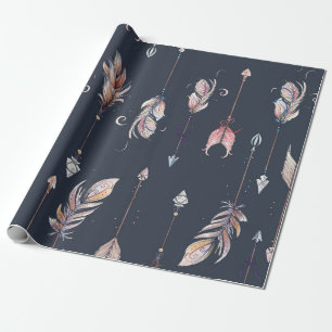 Papel De Presente Teste padrão dos corvos & das penas das aguarelas