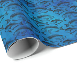 Papel De Presente Teste padrão dos peixes do azul de oceano para o