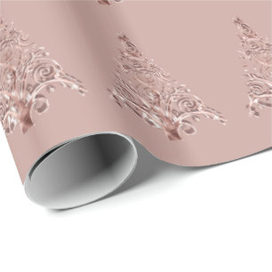 Papel De Presente Teste padrão Dourado da árvore de Natal do rosa