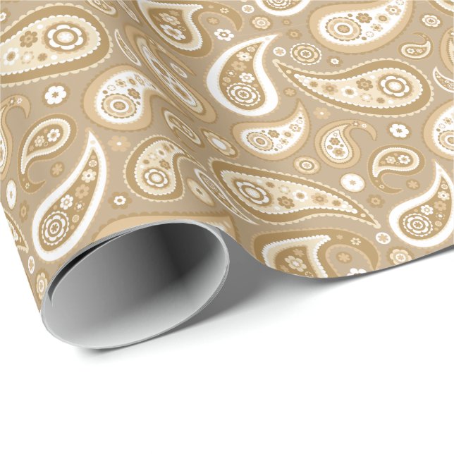 Papel De Presente Teste padrão dourado retro de Brown Paisley (Ponta do rolo)