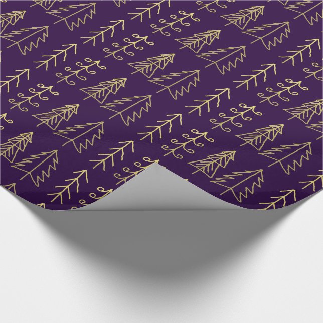 Papel De Presente Teste padrão Dourado roxo das árvores de Natal (Ponta)