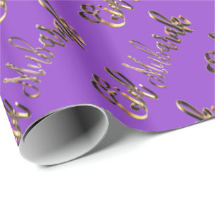 Papel De Presente Teste padrão Dourado roxo elegante do texto de Ei