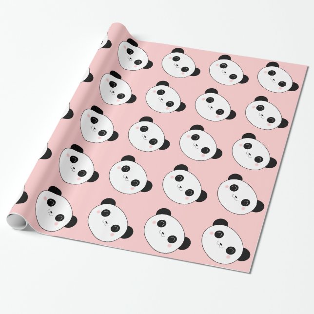 Papel De Presente Teste padrão feliz da cara da panda (Desenrolado)