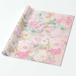 Papel De Presente Teste padrão floral da aguarela branca cor-de-rosa