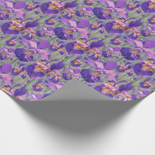 Papel De Presente Teste padrão floral da íris roxa (Ponta)