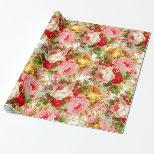 Papel De Presente Teste padrão floral das rosas vermelhas amarelas