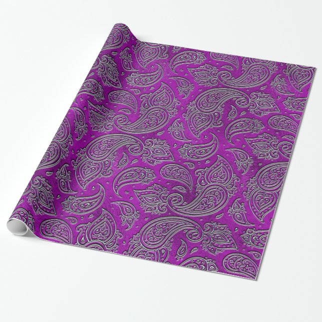 Papel De Presente Teste padrão gravado prata de Paisley no vidro (Desenrolado)