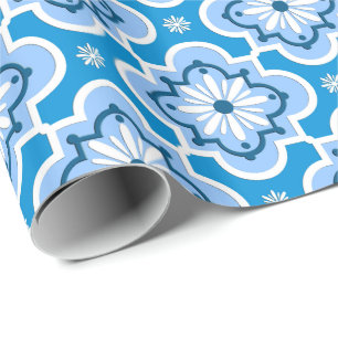 Papel De Presente Teste padrão marroquino do azulejo - azul e branc