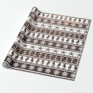 Papel De Presente Teste padrão náutico na madeira