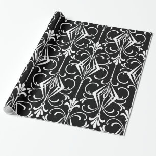 Papel De Presente Teste padrão preto & branco do art deco