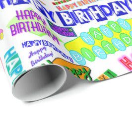 Papel De Presente Teste padrão retro dinâmico do feliz aniversario
