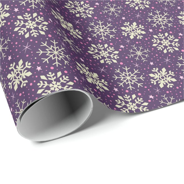 Papel De Presente Teste padrão roxo do floco de neve da amora do (Ponta do rolo)