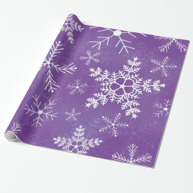 Papel De Presente Teste padrão roxo e branco do floco de neve (Desenrolado)