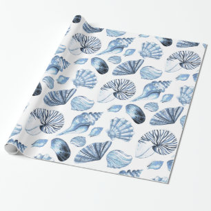 Papel De Presente Teste padrão sem emenda dos Seashells no azul