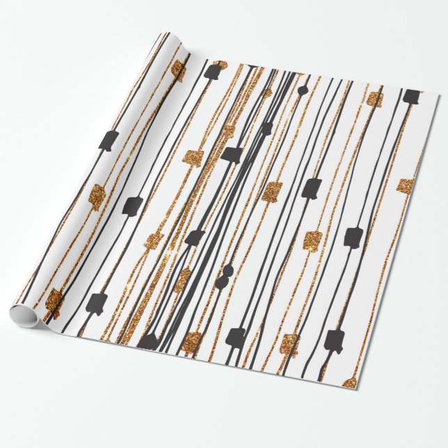 Papel De Presente Teste padrão tirado do brilho do falso do ouro mão (Desenrolado)