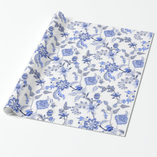 Papel De Presente Teste padrão tradicional azul e branco de chintz