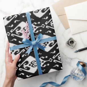 Papel De Presente Teste padrão tribal do ikat preto e branco legal