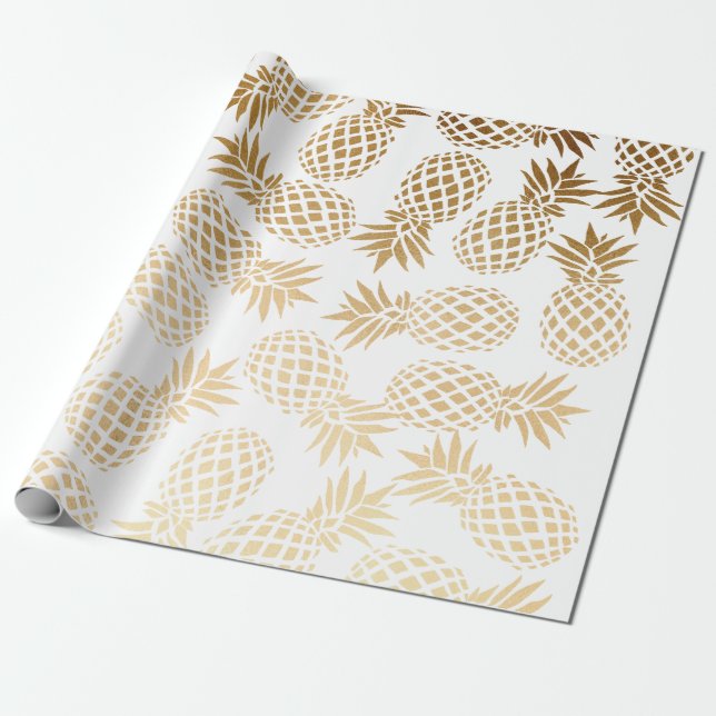 Papel De Presente teste padrão tropical do abacaxi do ouro elegante (Desenrolado)
