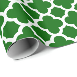 Papel De Presente Teste padrão verde da treliça de Quatrefoil do