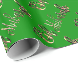 Papel De Presente Teste padrão verde Dourado elegante do texto de