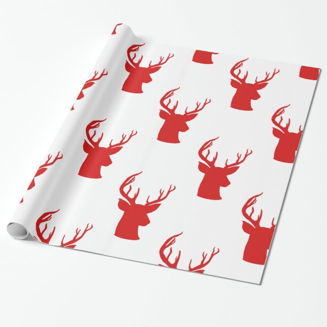Papel De Presente Teste padrão vermelho do feriado do Antler do (Desenrolado)