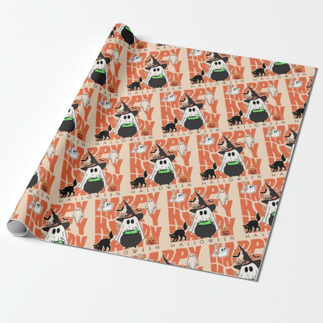 Papel De Presente Testemunhar Divertido | Feliz Halloween Magic & Mi (Desenrolado)