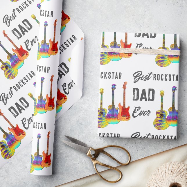 Papel De Presente Testemunho do Dia do Pai (Best rockstar dad ever wrapping paper with psychedelic funky guitar pattern perfect for Father’s Day)