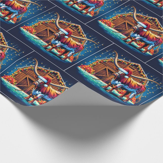 Papel De Presente Texas Longhorn Em Pé De Natal (Ponta)