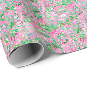 Papel De Presente Texas Map Pink & Green Preppy Patterno
