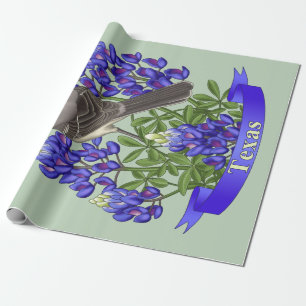 Papel De Presente Texas State Mockingbird & Bluebonnet Flower
