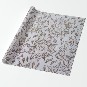 Papel De Presente Têxteis florais brancos e negros