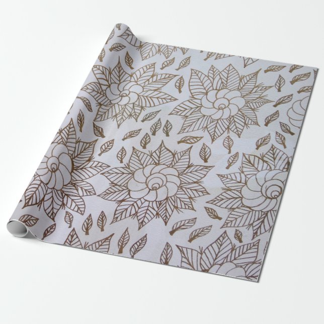 Papel De Presente Têxteis florais brancos e negros (Desenrolado)