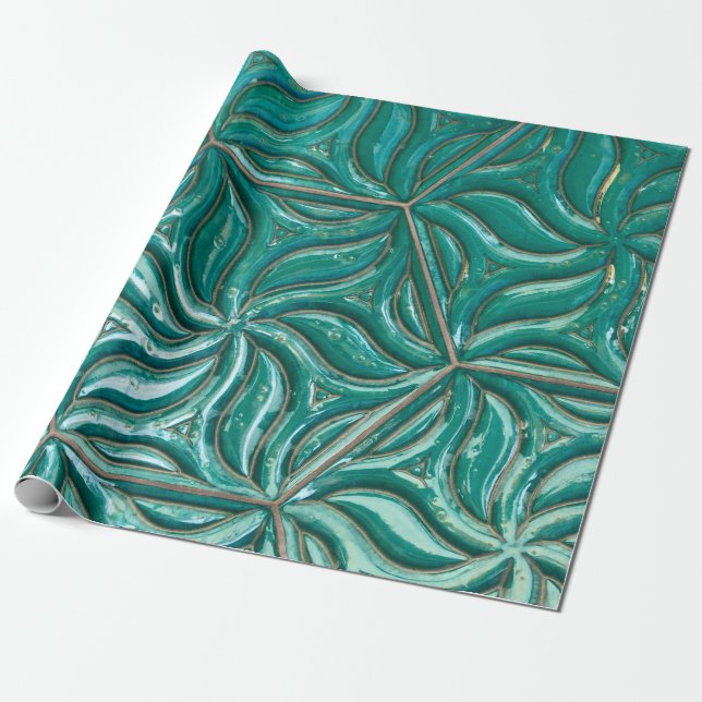 Papel De Presente Têxtil de parede de azulejo cerâmico turquesa, abs (Desenrolado)