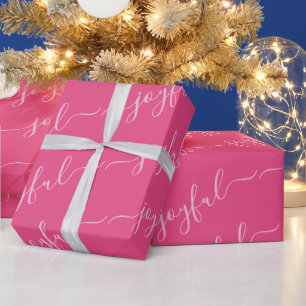 Papel De Presente Texto alegre do rolo no Natal cor-de-rosa