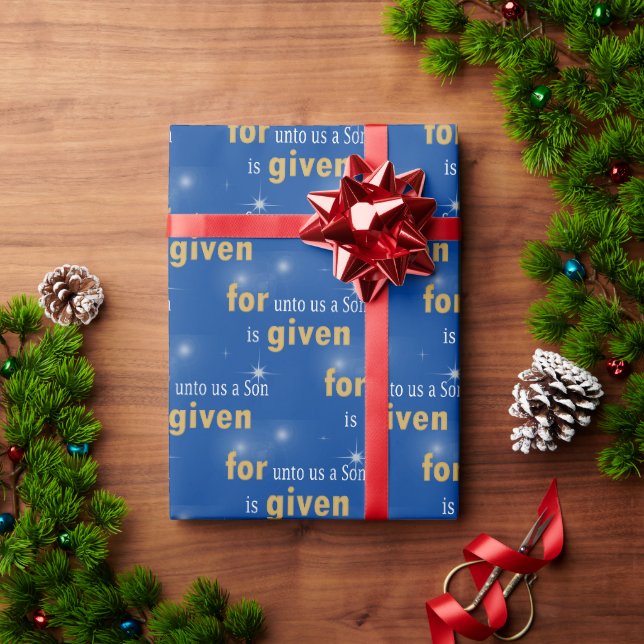 Papel De Presente Texto Cristão de Natal em Azul (Presente de Natal)