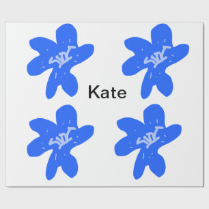 Papel De Presente Texto de adição de nome do padrão floral azul