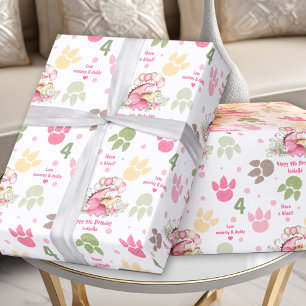 Papel De Presente Texto de Aniversário do Dinossaur Pink Pastel Cute