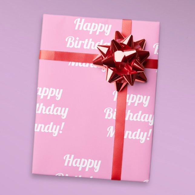 Papel De Presente Texto de Aniversário Feliz e Personalizável, Rosa- (Criador carregado)