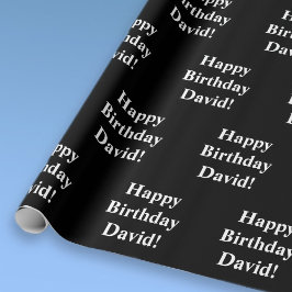 Papel De Presente Texto de aniversário feliz personalizável | Preto 