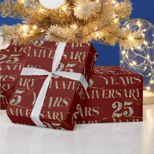 Papel De Presente Texto de Espumação do 25 no Aniversário em Vermelh