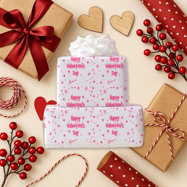 Papel De Presente Texto de Namorados Vermelho Cor-de-Rosa Reproduzid (Criador carregado)