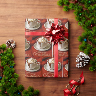 Papel De Presente Texto de Natal Alegre Com Bebida de Chocolate Quen