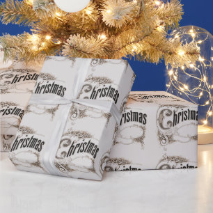 Papel De Presente Texto de Natal Antigo com Bordas Ornamentadas