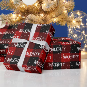 Papel De Presente Texto de Natal MAL-COMPORTADO em Xadrez de Búfalo