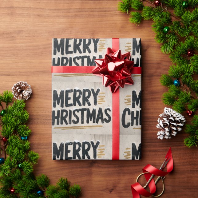 Papel De Presente Texto em Letras Manuais em Negrito "Feliz Natal" (Presente de Natal)