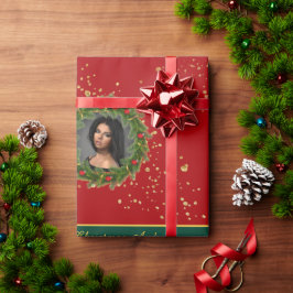 Papel De Presente Texto Festivo de Natal com Foto Personalizada da F